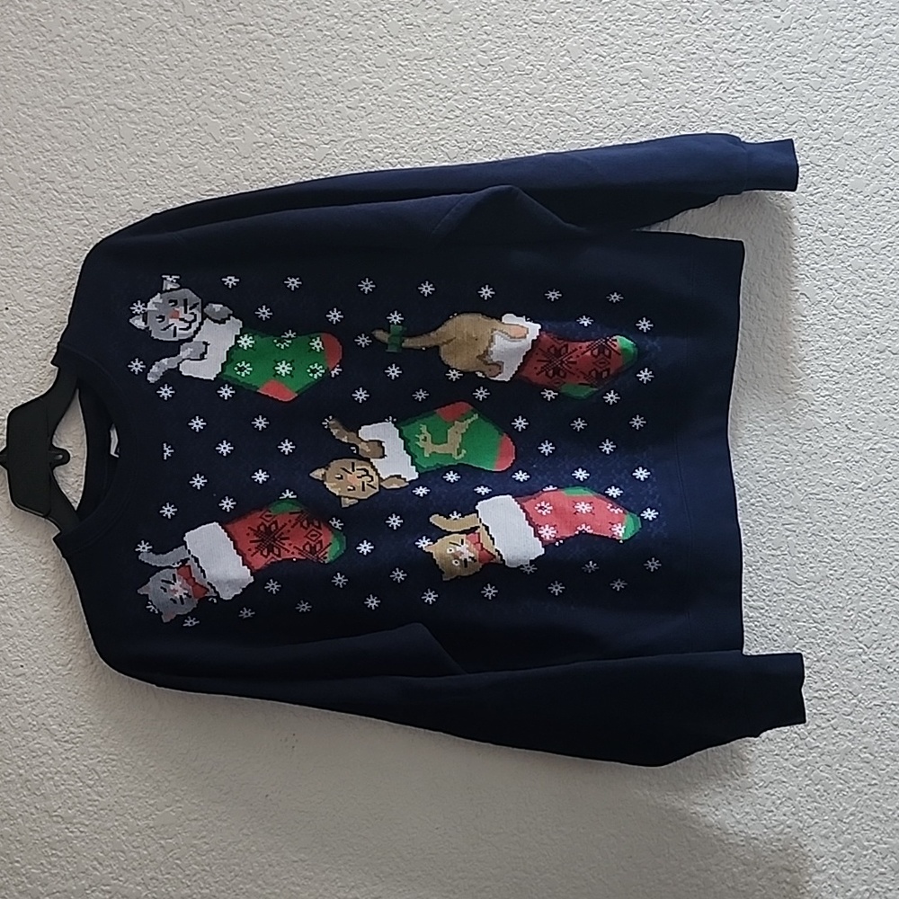 Jerzees Ugly Christmas Sweater Cats and Kittens in Xmas Stockings